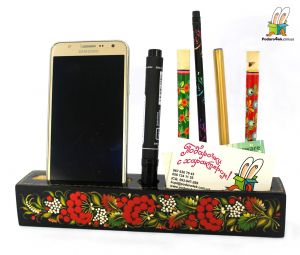 Деревянный настольный органайзер с Петриковской росписью (05)