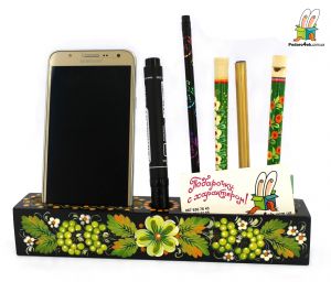 Деревянный настольный органайзер с Петриковской росписью (06)