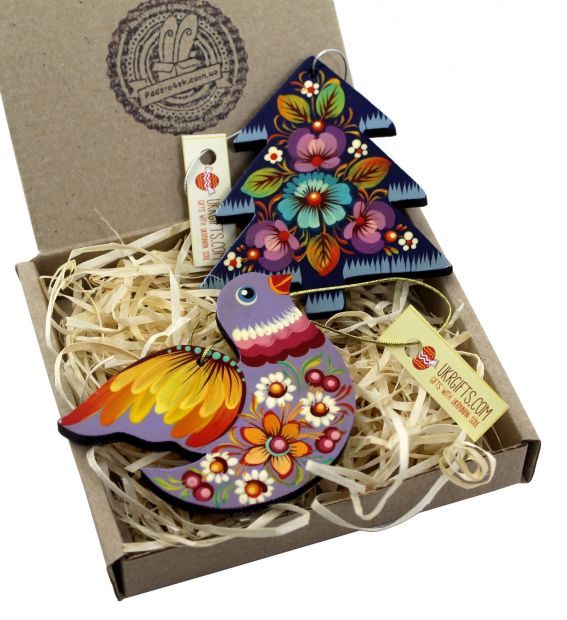 Корпоративный подарок - набор елочных игрушек с Петриковской росписью