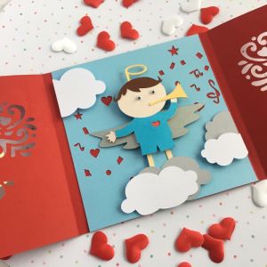 Механическая открытка "Ангелочек брюнет Тедди"