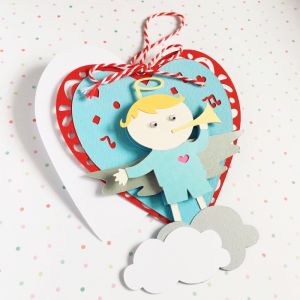 Механическая открытка-валентинка "Ангелочек блондин Тедди"