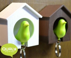 Ключница + брелок "Птичка в домике" (белый домик)