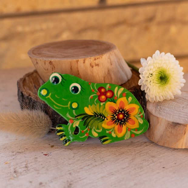 Магнитик на холодильник с Петриковской росписью "Жабка" (01)