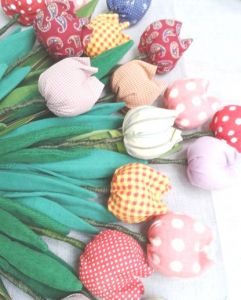 Текстильные тюльпаны ручной работы, 5 шт