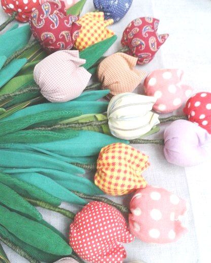 Текстильные тюльпаны ручной работы, 5 шт