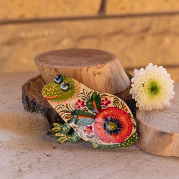 Магнитик на холодильник с Петриковской росписью "Жабка" (02)