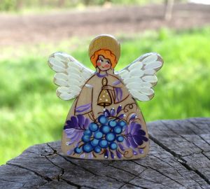 Магнитик на холодильник с Петриковской росписью "Ангел" фиолет