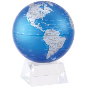 Самовращающийся глобус MOVA GLOBE Cobalt Blue and Silver (серебристый с политической картой мира) 12 см