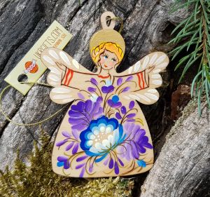 Подарок на Новый год - елочная игрушка с Петриковской росписью "Ангел"