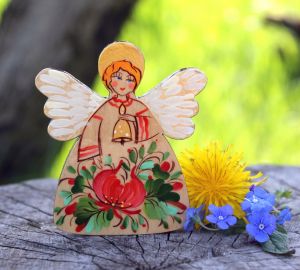 Магнитик на холодильник с Петриковской росписью "Цветочек-Ангелочек"