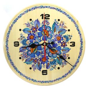 Часы настенные с Петриковской росписью "Синий букет"