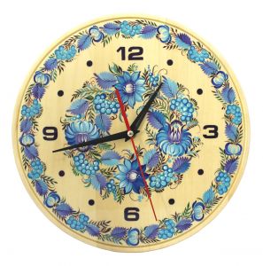 Часы настенные с Петриковской росписью "Голубая гроздь"