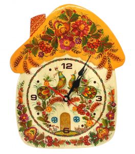 Часы настенные с Петриковской росписью "Хатка"