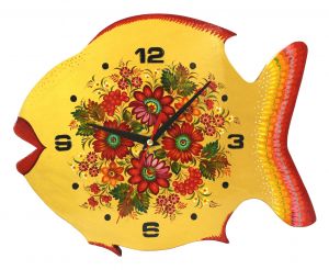 Часы настенные с Петриковской росписью "Рыбка"