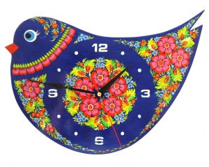 Часы настенные с Петриковской росписью "Пташка"