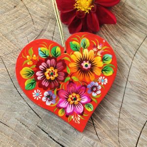 Елочная игрушка с Петриковской росписью "Сердце" волшебные цветы