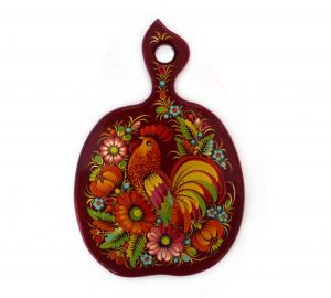 Досточка - сувенир "Красный петушок". Петриковская роспись. Ручная работа
