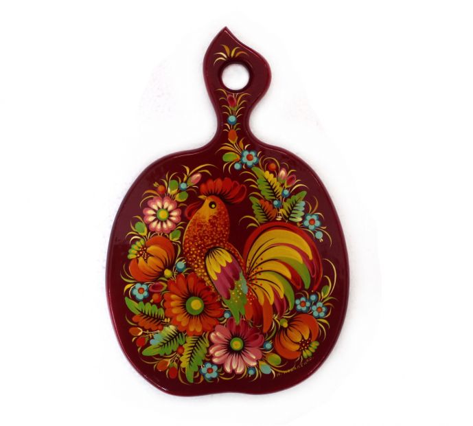 Досточка - сувенир "Красный петушок". Петриковская роспись. Ручная работа