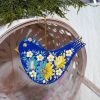 Елочная игрушка  с Петриковской росписью "Снегирь" синий с желтым