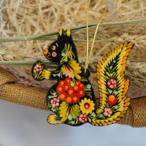 Елочная игрушка с Петриковской росписью "Белочка" (04)