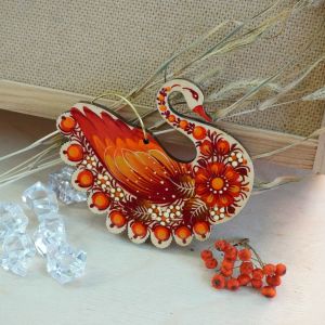 Украинский декор-сувенир Лебедь с Петриковской росписью (02)