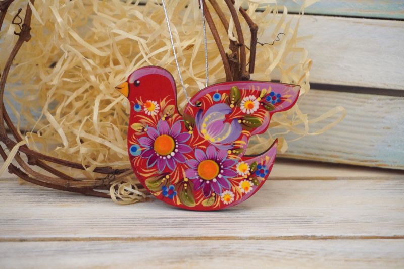 Сувенир с Петриковской росписью "Пташка" (09)