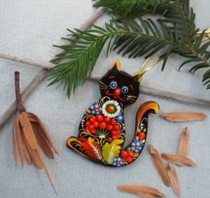 Елочная игрушка с Петриковской росписью "Котик"