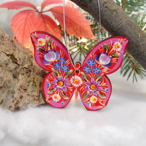 Елочная игрушка с Петриковской росписью "Бабочка" нежная