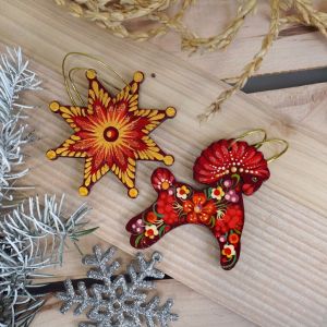 Набор елочных игрушек с Петриковской росписью "Лошадка и звездочка"
