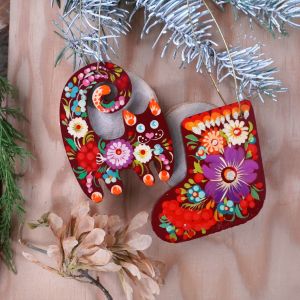 Брендированный набор елочных игрушек с Петриковской росписью