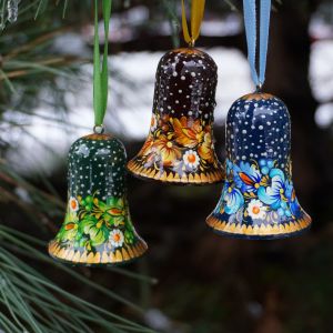 Набор елочных игрушек с Петриковской росписью "Рождественские колокольчики"