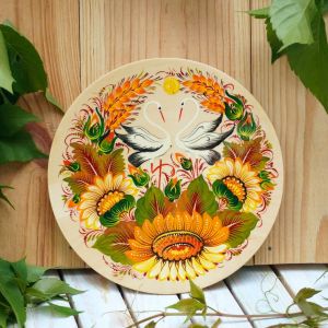 Тарелка с Петриковсксой росписью"Лелеки в рідному краю" 02 диаметр 19 см