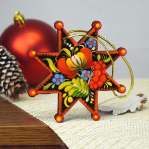 Елочная игрушка с Петриковской росписью "Рождественская звезда"