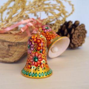 Колокольчик с Петриковской росписью, цветы на золоте