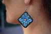 Серьги деревянные "Ромбы" синие с Петриковской росписью