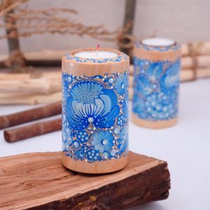 Подсвечник деревянный "Цилиндр". Петриковская роспись (05)