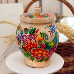 Сахарница, емкость для сыпучих с Петриковской росписью по светлому