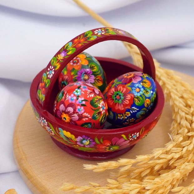 Пасхальный украинский сувенир «Мини корзинка с перепелиными яйцами»