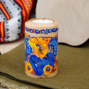 Подсвечник деревянный "Цилиндр". Петриковская роспись (02)