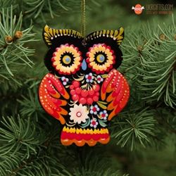 Елочная игрушка с Петриковской росписью "Сова"