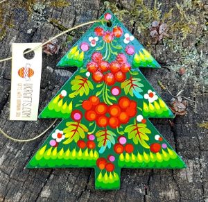 Елочная игрушка с Петриковской росписью, яркая с калиной
