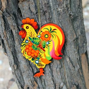 Рождественская-пасхальная игрушка с Петриковской росписью "Петушок" (02)