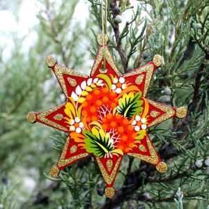 Елочная игрушка с Петриковской росписью "Рождественская звездочка" с позолотой