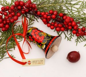 Колокольчик с Петриковской росписью, калина на черном