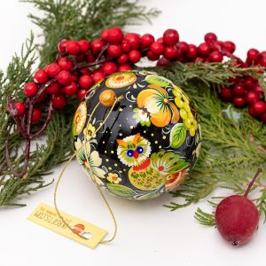 Елочный шар-шкатулка с Петриковской росписью "Волшебная сова"