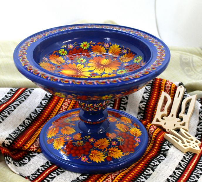 Конфетница-фруктовница на ножке Петриковская роспись "Осенняя"