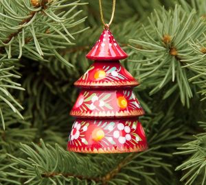 Елочка-колокольчик с Петриковской росписью в красном