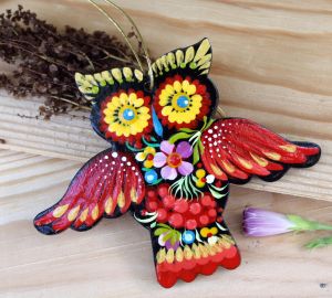 Подвеска с Петриковской росписью "Сова", желтоглазая