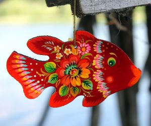 Елочная игрушка с Петриковской росписью "Рыбка"(03)