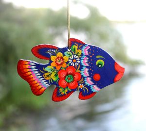 Елочная игрушка с Петриковской росписью "Рыбка"(04)